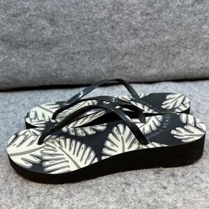 Vionic Beach Platform Flip Flops Comfort‎ Thong Sandals Black Floral Womens 10